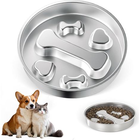Gamelle Chien Anti Glouton Acier Inoxydable, 22cm Grande Taille, Anti-Dérapante & Lavable en Machine, Pour Chiens Petits/Moyens
