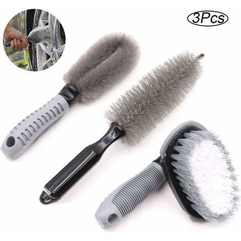 3 Pièces Kit de Brosses de Nettoyage de Roue de Voiture, Brosse de Roue pour en Alliage, Outil de Lavage de Brosse de Pneu, pour Roues, Jantes, Tuyaux D'éChappement, Voitures, Motos-Fei Yu (1/4)