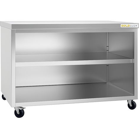 Meuble bas inox ouvert 1000x600 mm sur roulettes PREMIUM - GOLDINOX (1/4)