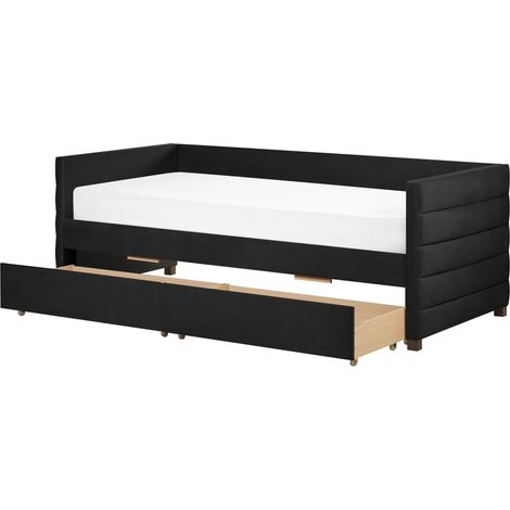 Daybed with Storage Velvet MARRAY 90 x 200 cm (EU Single) Black