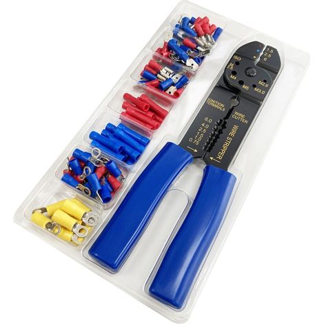 JUEGO DE ALICATE PARA TERMINALES ELÉCTRICOS 0.75 A 6 MM CRIMPADOR, CORTADOR Y PELACABLES CON 100 TERMINALES