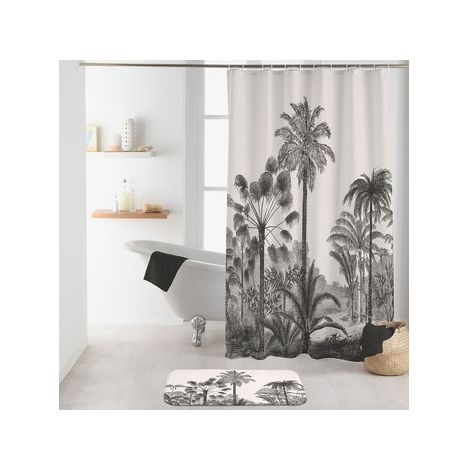 Rideau de douche imprimé tropical avec crochets Blanc 180x200 cm (1/3)