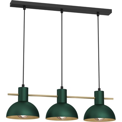 Suspension noire 3 abat-jour verts dorés E27 Luminex
