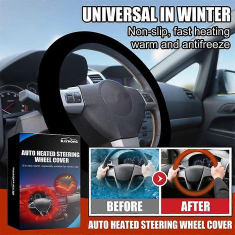 Housse de volant chauffante 12 V pour voiture, design anti-nœuds, accessoire chauffant pour les mains, intérieur de voiture F3G4 (1/4)