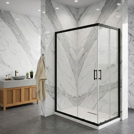 Box doccia angolare con ante scorrevoli in cristallo trasparente 6 mm H190 – Finitura nero opaco - 90x120 (1/4)