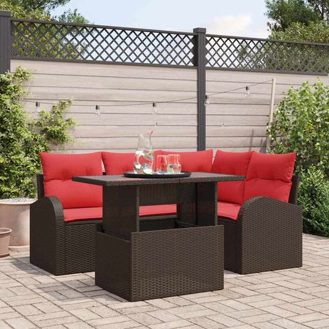 Set Divano da Giardino con cuscino 5 pcs Marrone Poly Rattan vidaXL (1/5)