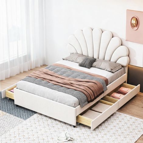 Cadre de lit beige en upholstered 203 x 140 x 116 cm (1/5)