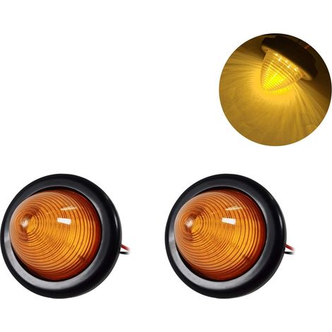 Feu arrière rond de 5,1 cm à 7 LED pour camion avec anneau en caoutchouc - Convient pour 12 V de voiture, camion, camionnette, bus, remorque (ambre) (1/5)