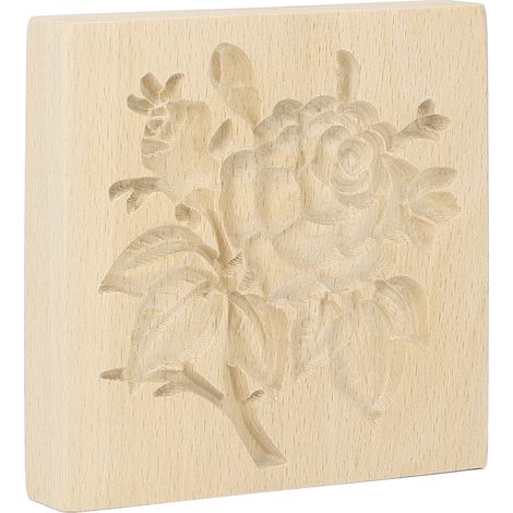 Wiederverwendbare und abwaschbare Keksform aus Holz, leicht zu lösen, mit Rosen- und Blätterdekor für selbstgebackene Kekse (1/5)