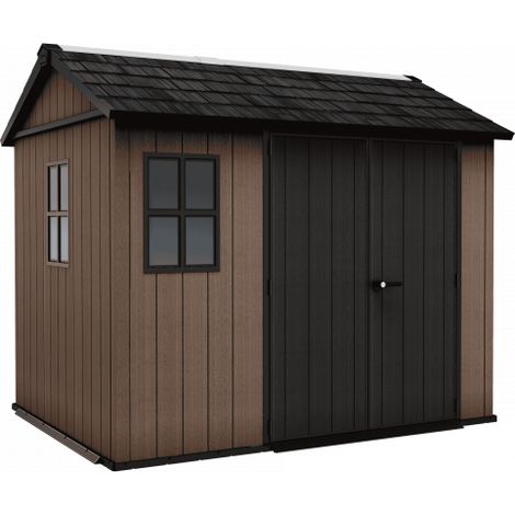 Caseta de jardín de resina EVOTECH+, 287 x 230 cm, con suelo y puerta doble, carga de nieve de 150 kg/m², Newton Plus 759/975, marrón, Keter (1/5)