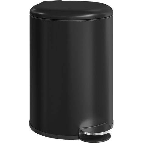 Cubo de basura de cocina 20 L de metal negro con pedal y tapa de cierre suave (1/5)