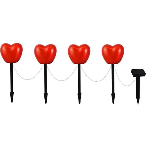 6 lampes solaires sur piquet, cœur rouge étanche IP65, décoration extérieure romantique pour jardin, patio et cimetière (1/5)