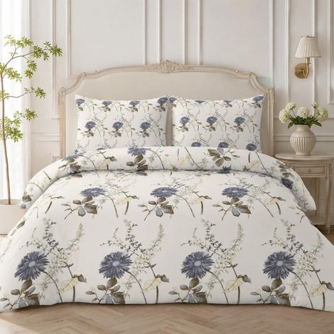 Linge de lit 220x240 cm à motif floral, microfibre, 3 pièces, fermeture éclair