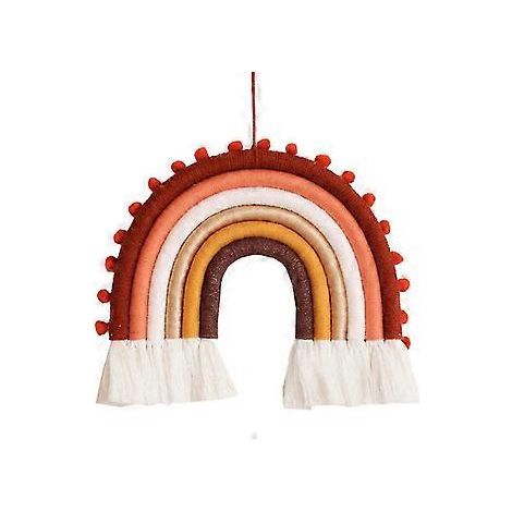 Regenbogenfarbener Makramee-Wandbehang für das Babyzimmer eines Jungen.