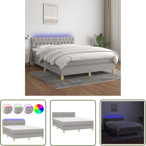 The Living Store Boxspringbett mit Matratze & LED Hellgrau 140x200 cm Stoff - Boxspringbett - Doppelbett - Schlafsofa - Lattenrost - Bettrahmen (1/5)