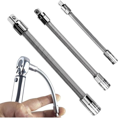 Rallonge flexible 3 pièces 1/4", 3/8", 1/2" - Tige d'extension magnétique en acier à ressort pour cliquet, perceuse, visseuse sans fil, réparation automobile (1/5)