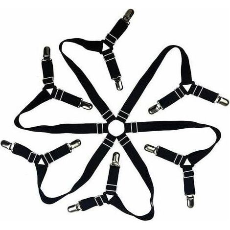 Lauwexe – Attache drap housse réglable 6 sangles – Clips métalliques et bandes élastiques – Compatible matelas ronds et carrés – Noir (1/5)