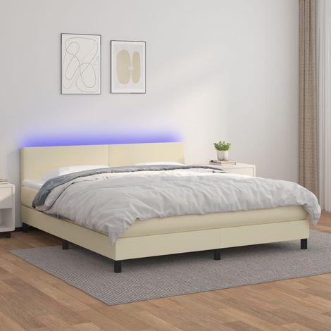 Boxspringbett mit Matratze & LED Creme 180x200 cm Kunstleder