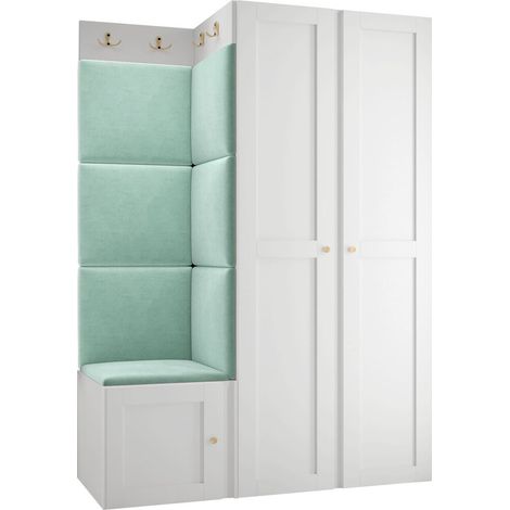 Meuble d'entrée Hartford 379, Blanc, 186x116x46cm, MDF, Stratifié, Tissu, Murale, À poser