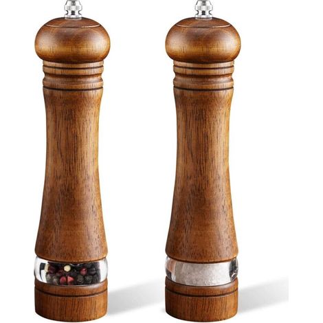 Lot de 2 moulins à sel et à poivre en bois de 20,3 cm avec mouture réglable, rechargeable, pour cuisiniers à la maison (marron) (1/5)
