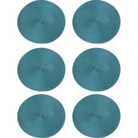 Sets de table ronds tissés à motifs croisés, lot de 6 (ronds), couleur : vert (1/5)