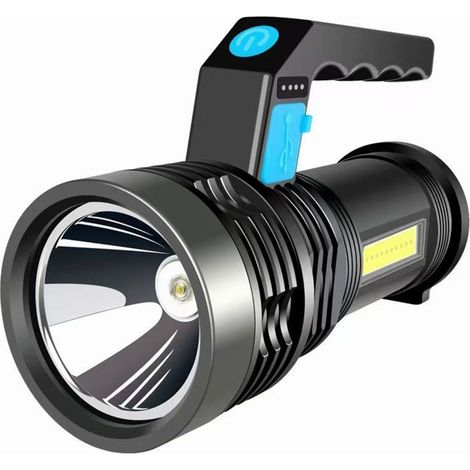 Lampe torche rechargeable à longue portée et à forte puissance, idéale pour la maison et l'extérieur. Éclairage puissant avec éclairage latéral et double source lumineuse LED. Lampe portable avec batt (1/5)