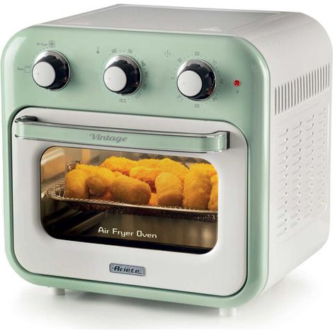Ariete 4632 Friggitrice ad aria e forno Vintage, 1400W, 2in1, Capacità 16L, Accessori inclusi, Timer 60 minuti, Doppio vetro, Verde