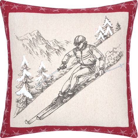 Coussin décoratif montagne ski en coton Gris 45x45 cm (1/2)
