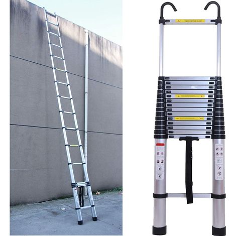 20.3FT / 6,2M Échelle Télescopique, Échelle Pliante Aluminum avec 2 Crochets, Echelle Pliable Polyvalente pour Loft, Maison, Jardin, Capacité de 330 lbs