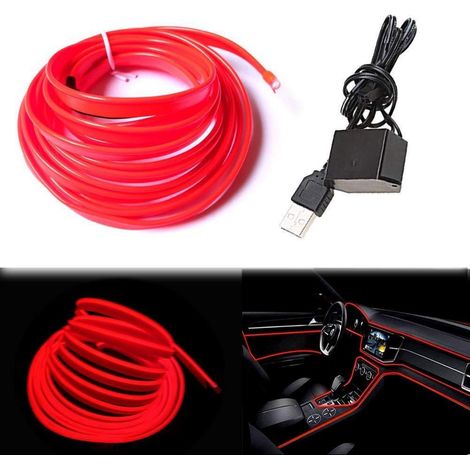 USB EL-Wire Rot 3M Flexibles Neonlicht für Auto-Innenraum & Dekoration (1/5)