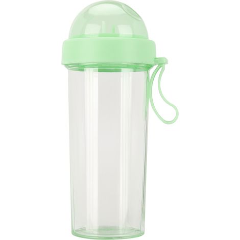 Bidon d'eau portable 600ml à deux pailles, double usage pour sport et voyage extérieur, couleur verte (1/5)