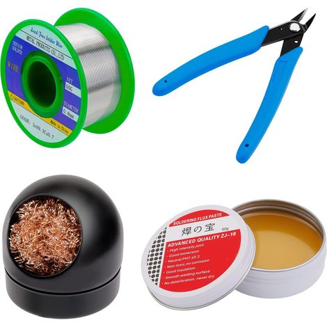 Lötflussmittelpaste, Bleifreier Lötdraht, Lötkolbenspitzenreiniger, Micro-Shear-Drahtschneiderzange, 4-teiliges Lötwerkzeugset, Lötkolben Hilfszubehör DIY Kit (1/5)
