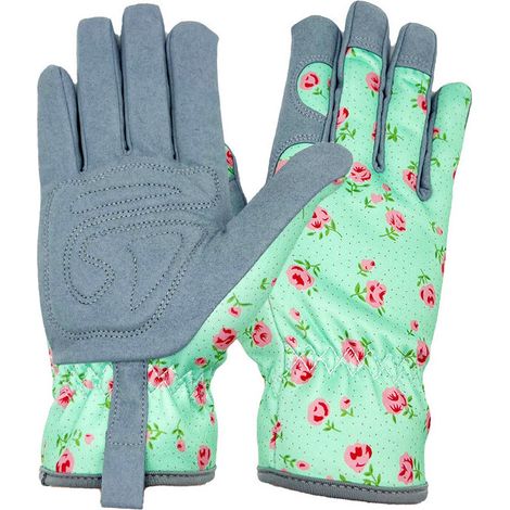 Gants de jardinage en cuir pour femme - Gants de travail pour désherber, creuser, planter, ratisser et élaguer,22.5CM (vert) (1/5)