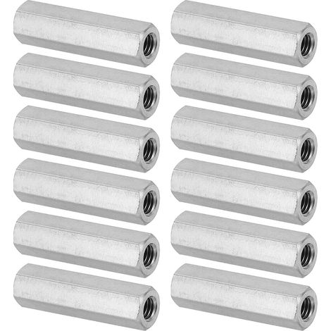 Ecrou Long M5 x 0.8 de Pas Écrou Hexagonal en Acier Inoxydable 304, 12Pcs 30mm/ 1.2" Longueur Raccords de Tige Filetés Grossiers, Écrous de Couplage, Ton Argent (1/5)