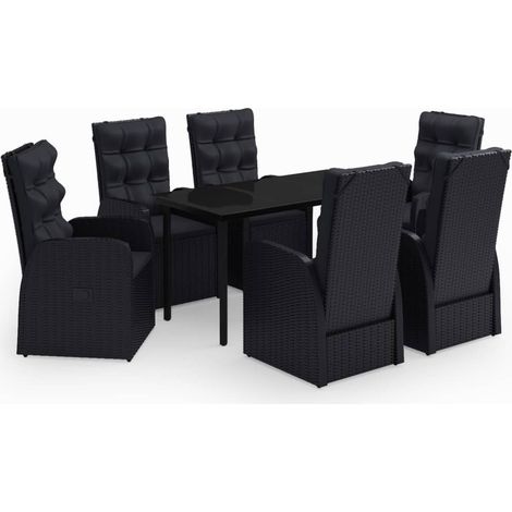 Mobile per sala da pranzo da giardino con cuscini 7 pezzi nero 020014613
