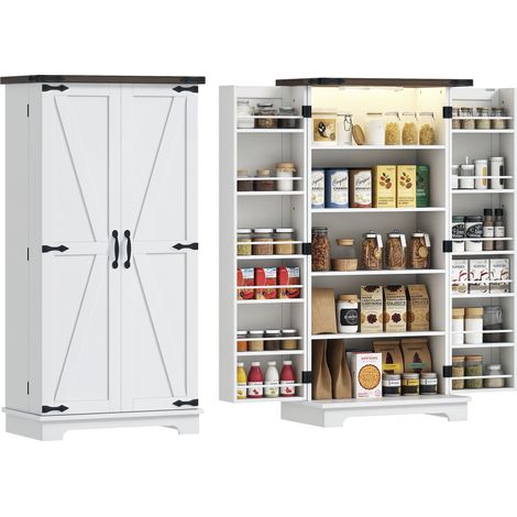 Buffet cuisine - HOMCOM - avec 12 étagères à portes, lumière LED magnétique, double porte de grange - 60 x 40 x 120 cm - blanc (1/5)