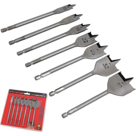 Neilsen 7pc Flat Spade Wood Hole Saw Drill Bit Hex End Set 10mm - 40mm