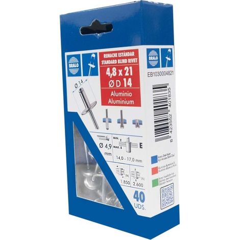 Remache c14 cabeza alomada Ø 4,8 x 21 mm bralo 40 uds (1/2)