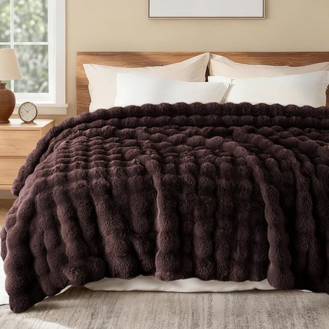 Couverture Plaid Polaire Peluche, 220 x 240 cm, Marron (1/5)