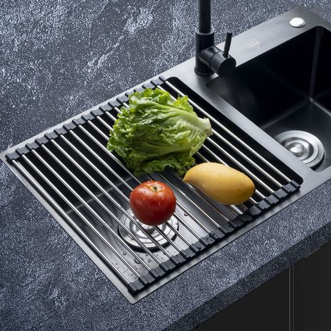 Egouttoir Vaisselle, Egoutoir Vaisselle Cuisine, Rangement et Organisation de Cuisine, Séche Vaisselle Pliable et Amovible(Noir, 47 x 34 cm)