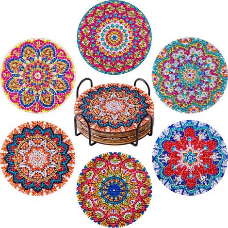 Kit de six sous verres diamant peinture mandala avec support pour adultes et débutants accessoire de loisirs créatifs complet (1/5)