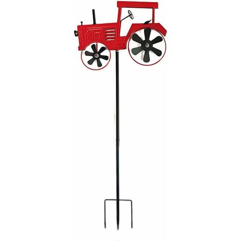 Girouette cinétique tracteur rouge en métal, pieu décoratif pour jardin, pelouse et ferme (1/5)