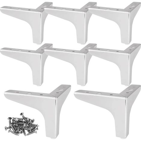 Gambe per mobili in metallo argentato alte 10 cm, portata fino a 800 kg, forma triangolare, per divano o tavolo (con 40 viti). (1/5)