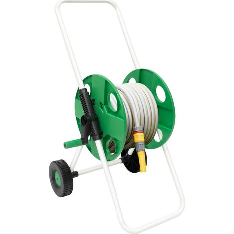 Bobine de tuyau de jardin, étagère de stockage de tuyau d'eau, chariot de bobine de tuyau portable avec 2 roues, maintenez jusqu'à 45m de tuyau de 1/2 '' et 35m de tuyau de 5/8 '' (1/5)
