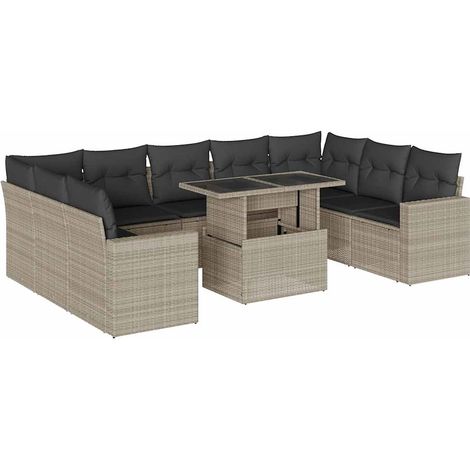 Maison Exclusive - Set Divano Giardino 10 pz con Cuscini Grigio Chiaro Polyrattan (1/5)