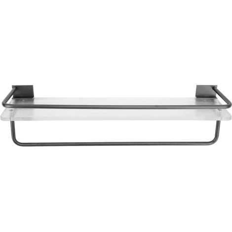 Étagère de douche 30 cm, fixation murale avec porte-serviettes, installation facile, tige en aluminium, grande capacité, pour salle de bain, grise (1/5)