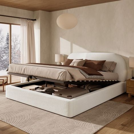 Lit - CIPACHO - Lit rembourré - 160x200 cm - Sommier à lattes inclus - Tête de lit capitonnée avec rangement (1/5)