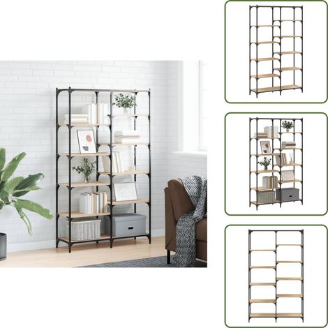 The Living Store Bibliothèque chêne sonoma 100x32x170cm bois d'ingénierie et fer - Rangement (1/5)