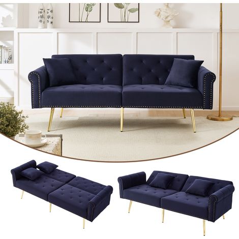 Modernes 2-Sitzer-Schlafsofa – Samtbezug, Rückenlehne mit 3-stufiger Verstellung & vergoldete Metallfüße Stilvolles Sofa mit Schlaffunktion – platzsparend, belastbar, ideal für kleine Räume