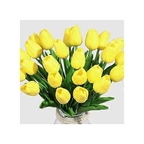 Lebensechte künstliche Blumen in Originalgröße und mit samtiger Textur, Latex-Tulpen für Brautsträuße und Heimdekoration (Gelb, 10 Stück)